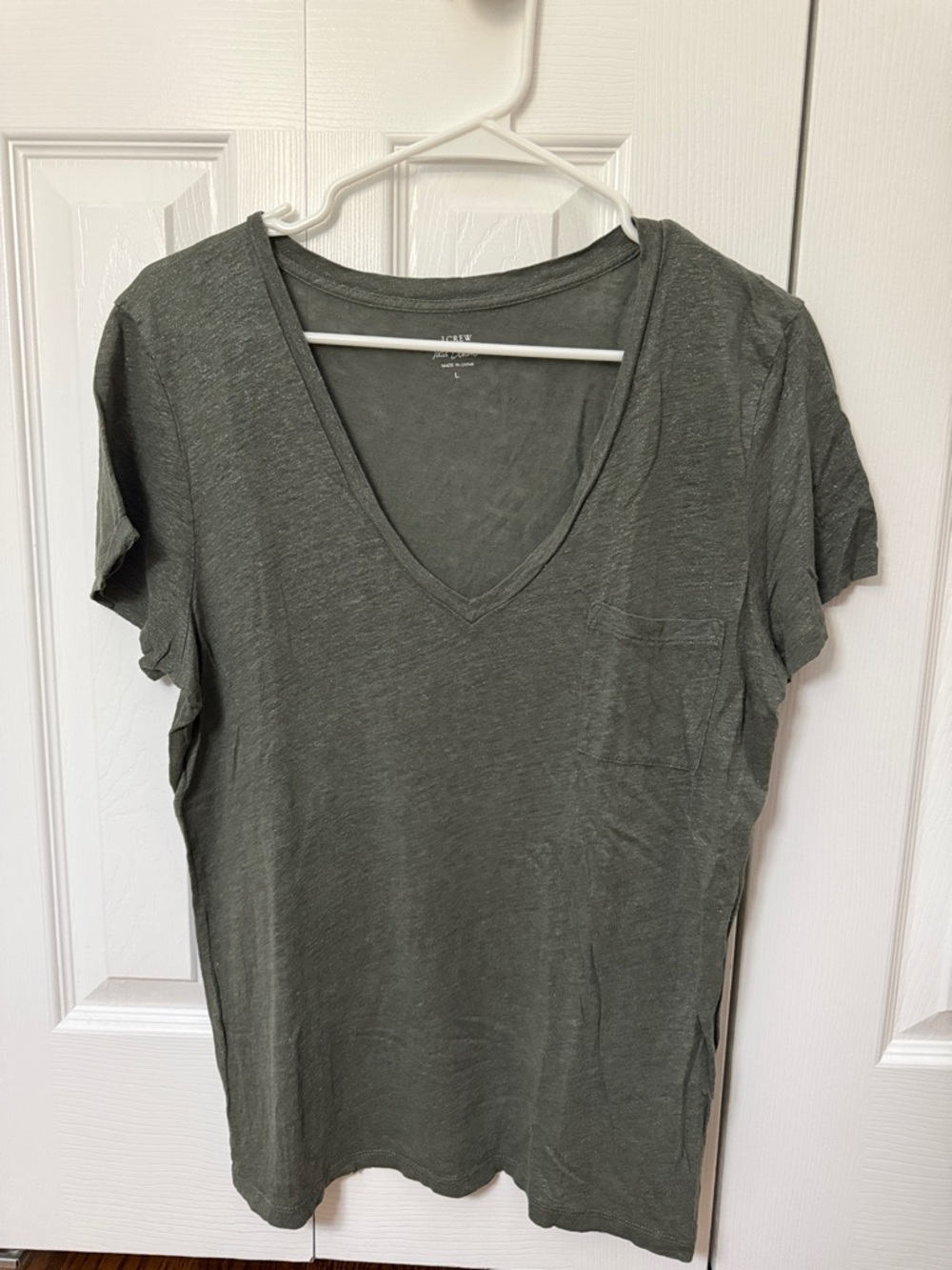 J. Crew Olive Sparkle V-Neck Pocket Tee